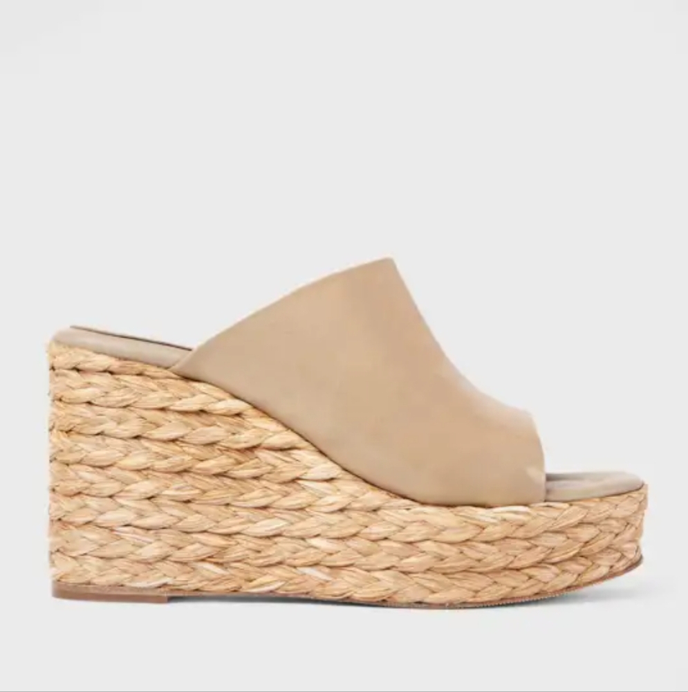 Paloma Barcelo Lipo Leather Espadrille Wedge Sandals Silvia Beige .. Size 9.5